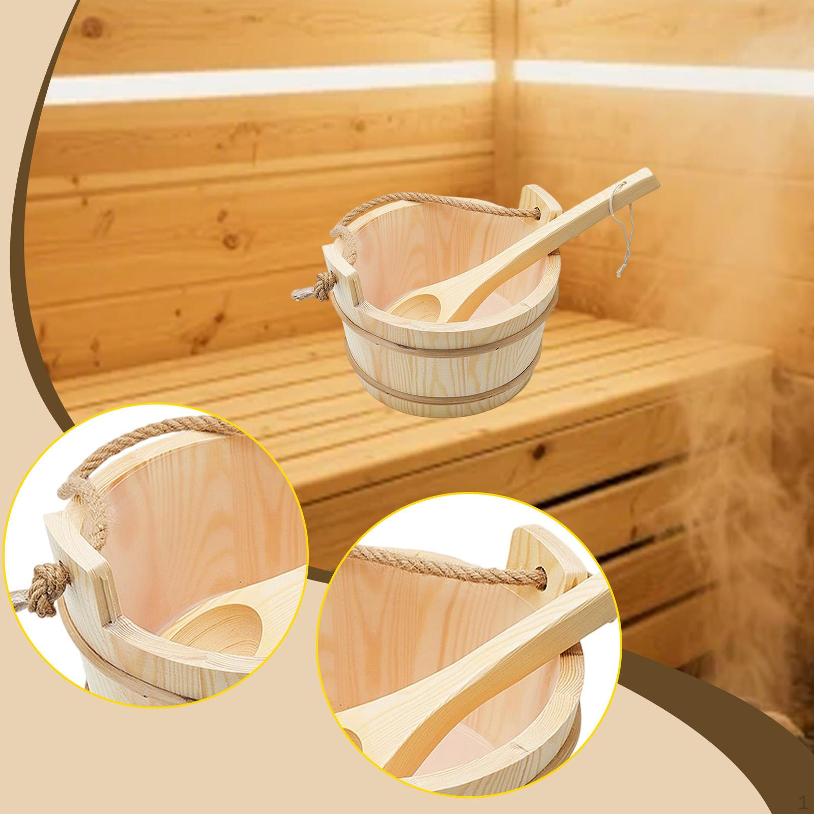 

Wooden Sauna Barrel and Ladle, SPA Steaming Bathroom Tool, Bath Bucket with Handle Portable