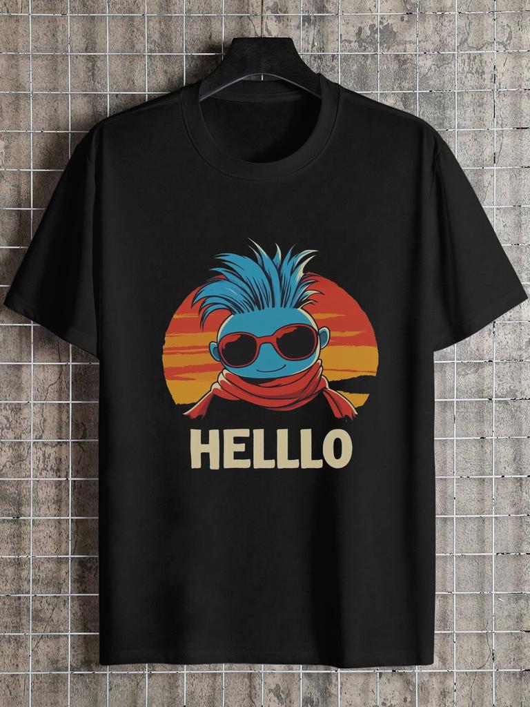 1pc alien cartoon vintage sunset black T-shirt