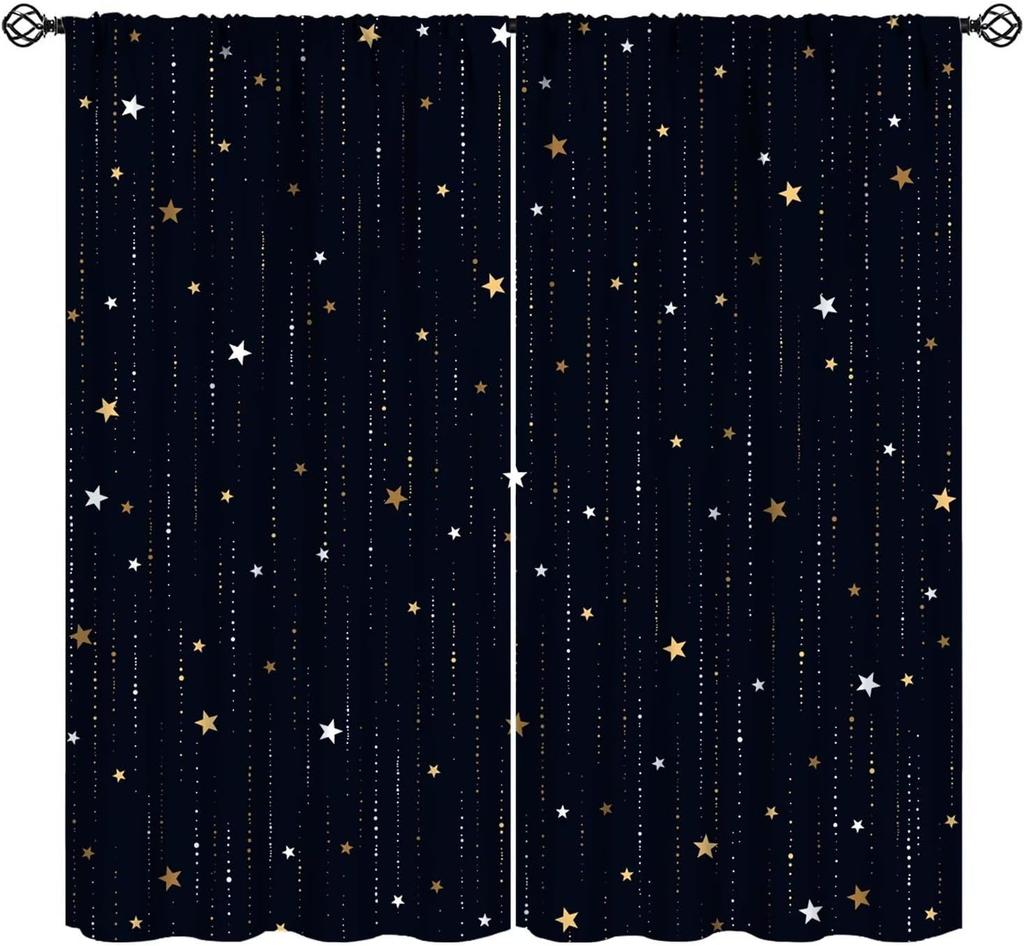 Outer Space Curtains Cartoon Astronaut Rocket Planets Stars Spaceman Universe Galaxy Print Window Kids Boys Made Of Polyester