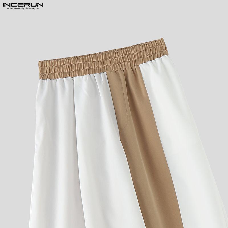 INCERUN Men Elastic Waist Ruffled Layers Casual Long Loose Pants Trousers