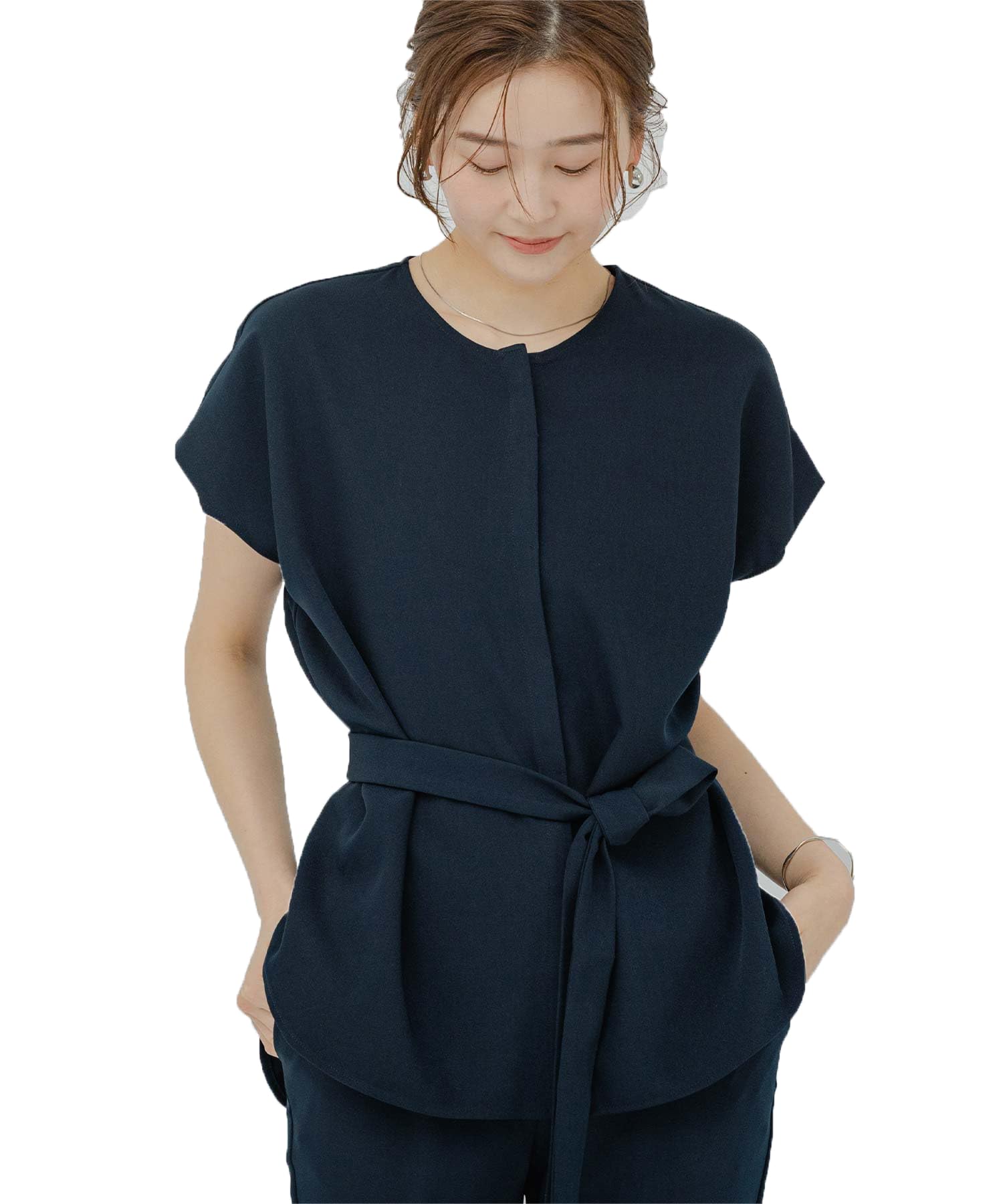 

Yours French Sleeve Shoulder Tuck Collarless Blouse BDXN1916 Medium Dark Navy Women s