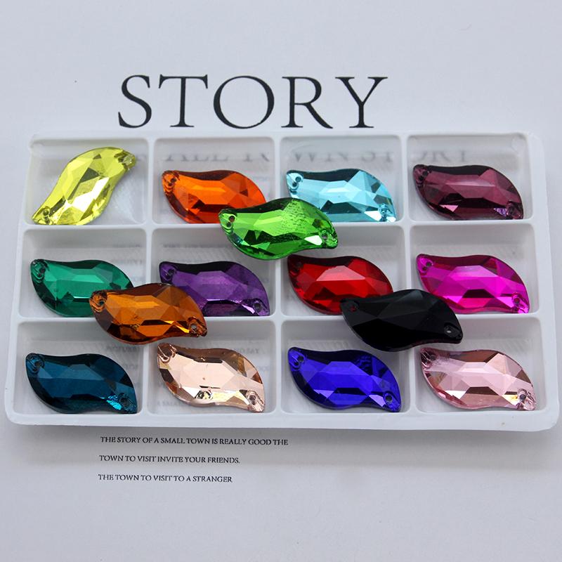 All Size All Color Ab S Shape Sew On Rhinestone Leaf Glass Crystal Sewing Flatback 2 Holes 6*12 10*20 14*30 for Dress Decoration