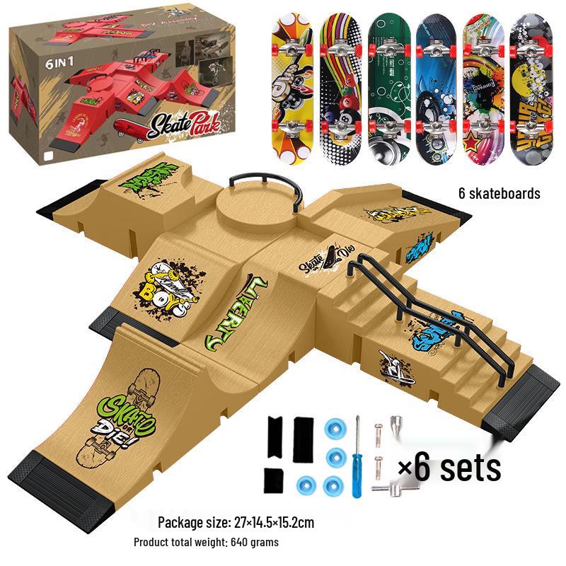 Finger Skateboard Park Scene Props 6-in-1 Set - Creative Novelty Toys for Kids