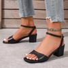 Modne sandały na wysokim grubym obcasie dla kobiet letnie z kwadratowym noskiem czarne Sandalias Mujer 2025 zapinane na kostce sandały na grubym obcasie do biura
