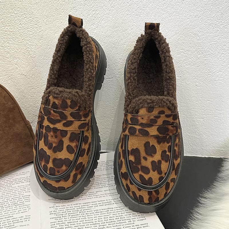 

Модная осенняя новая обувь на толстом каблуке для женщин с круглым носком, глубоким вырезом, леопардовым принтом, толстой подошвой, мягкой подошвой, нескользящая обувь на среднем каблуке 43 цветной печати леопарда