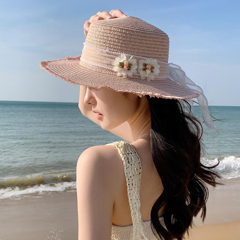 Summer Hat Women's Lace Bow Sunscreen Shade Straw Hat Summer Travel Vacation Beach Hat Sun Hat