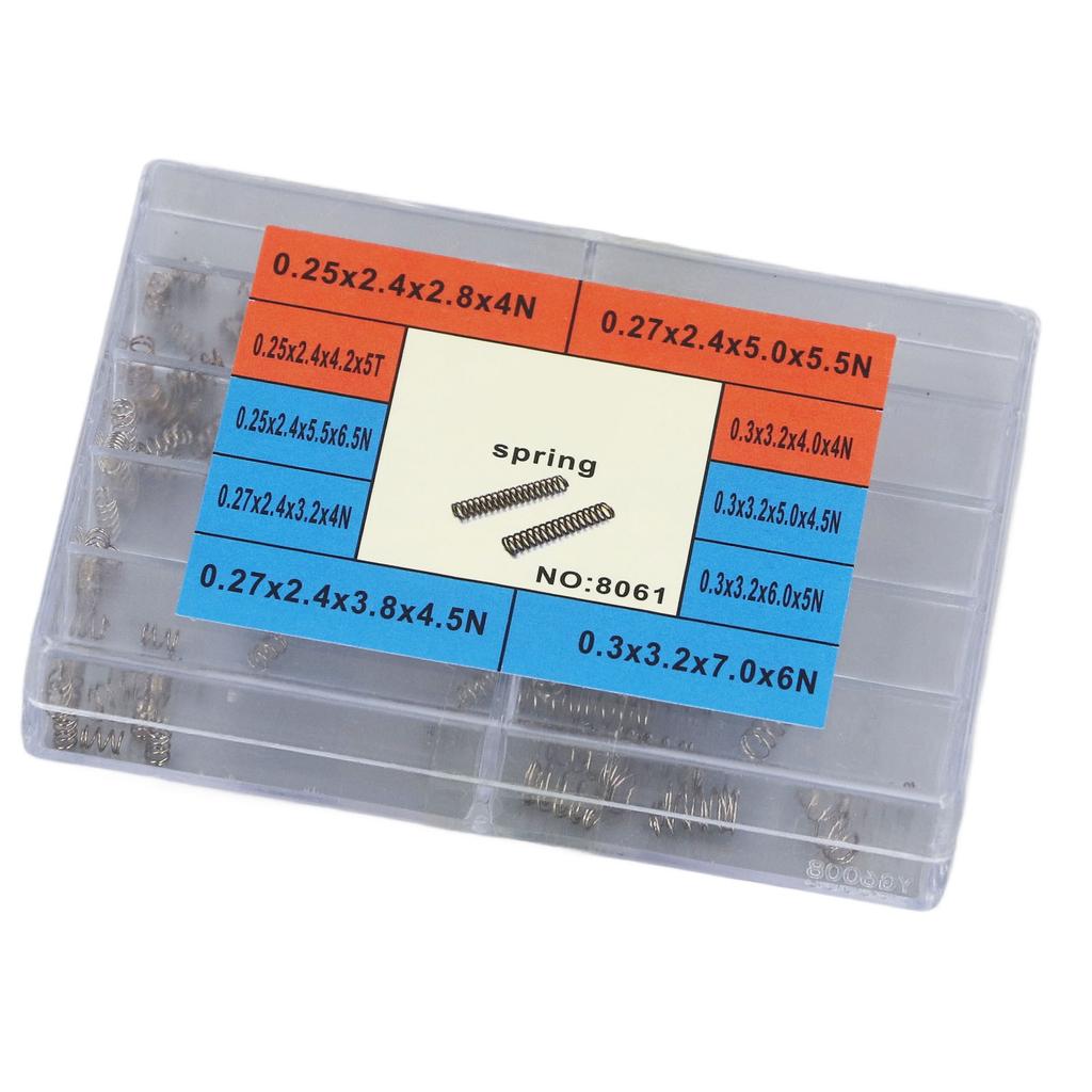 100 st Kompressionsfjädrar 10 Olika Storlekar Mini Rostfria Fjädrar med Fodral för Reparationer
