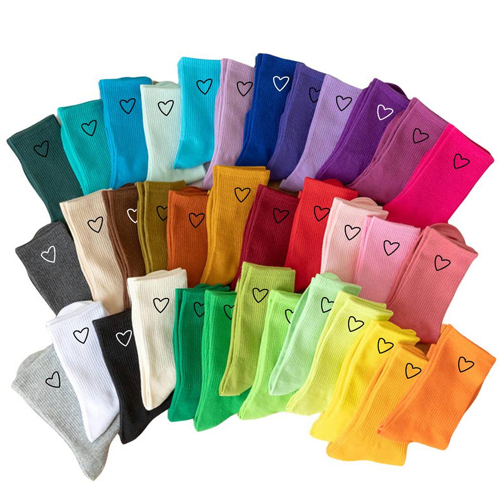 Random 5/10/20 Pairs Unisex Mid Socks Heart Pattern Breathable In Simple Women Men Sweat High-Quality Casual Fashion Sport Socks