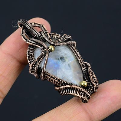 Moonstone Gemstone Copper Wire Wrap Ciondolo fatto a mano Gioielli regalo per donna
