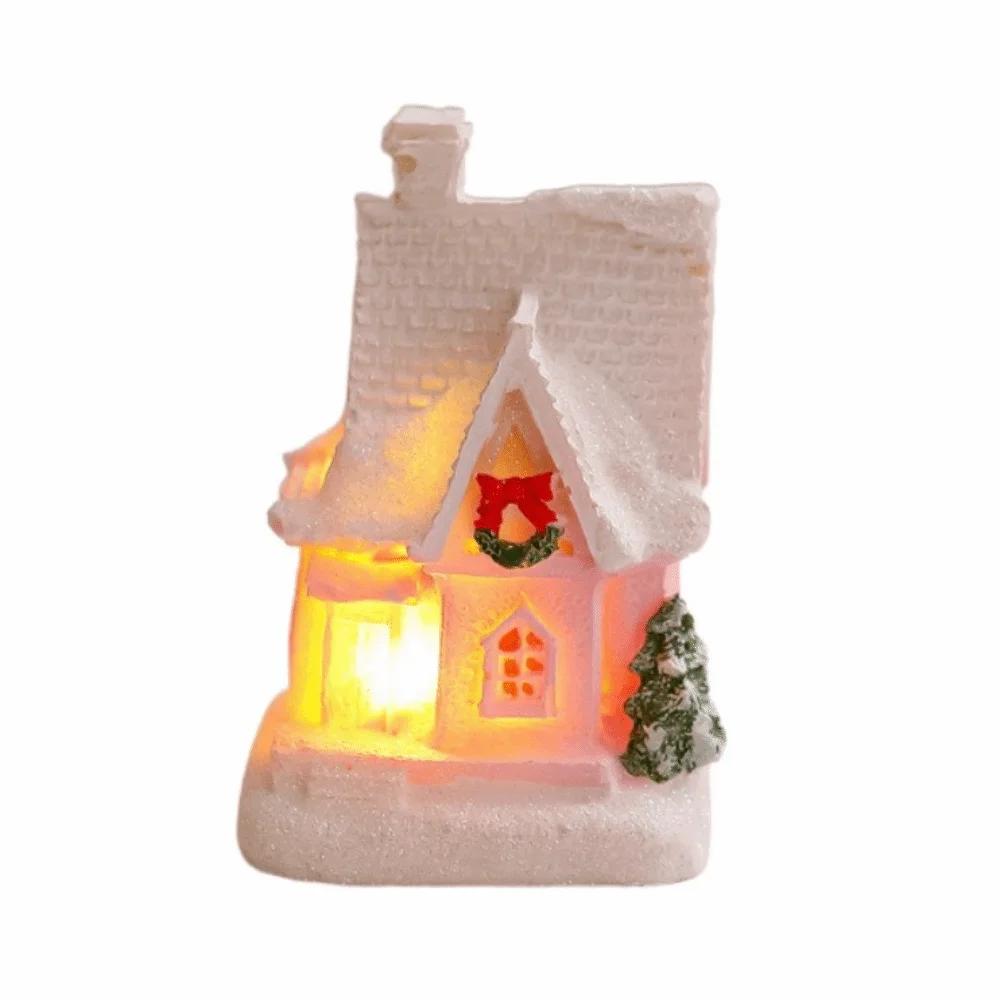 Resin Christmas Glowing Small House Luminous Cute Christmas House Ornament Pink Elegant Christmas Decorations Figurines