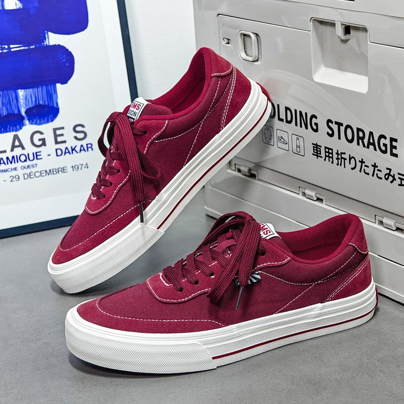 

Summer new breathable canvas shoes men s new sports board shoes trend versatile white shoes casual burgundy men s shoes 45