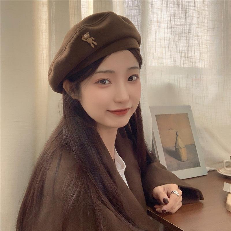 1pc Women Girls Winter Beret Hat Retro Solid Color French Painter Hat Artistic Beret Caps