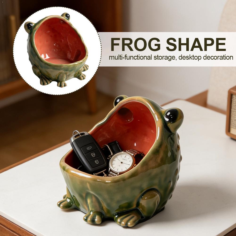 Caja de Sal de Cerámica Rana, Mini Bodega de Condimentos con Tapa, Tarro de Especias Verde Lindo para Almacenamiento en Encimera, Soporte de Sal de Porcelana