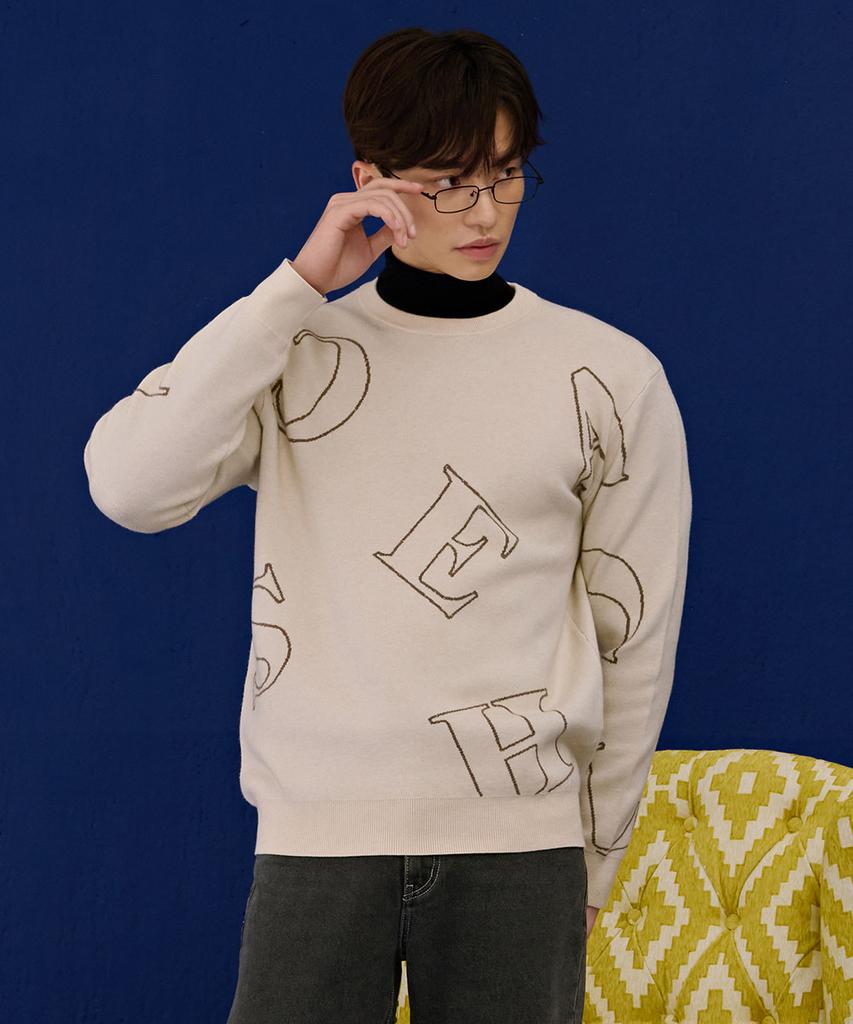 CHASECULT Men'S All-Over Lettering Sweater - Ivory