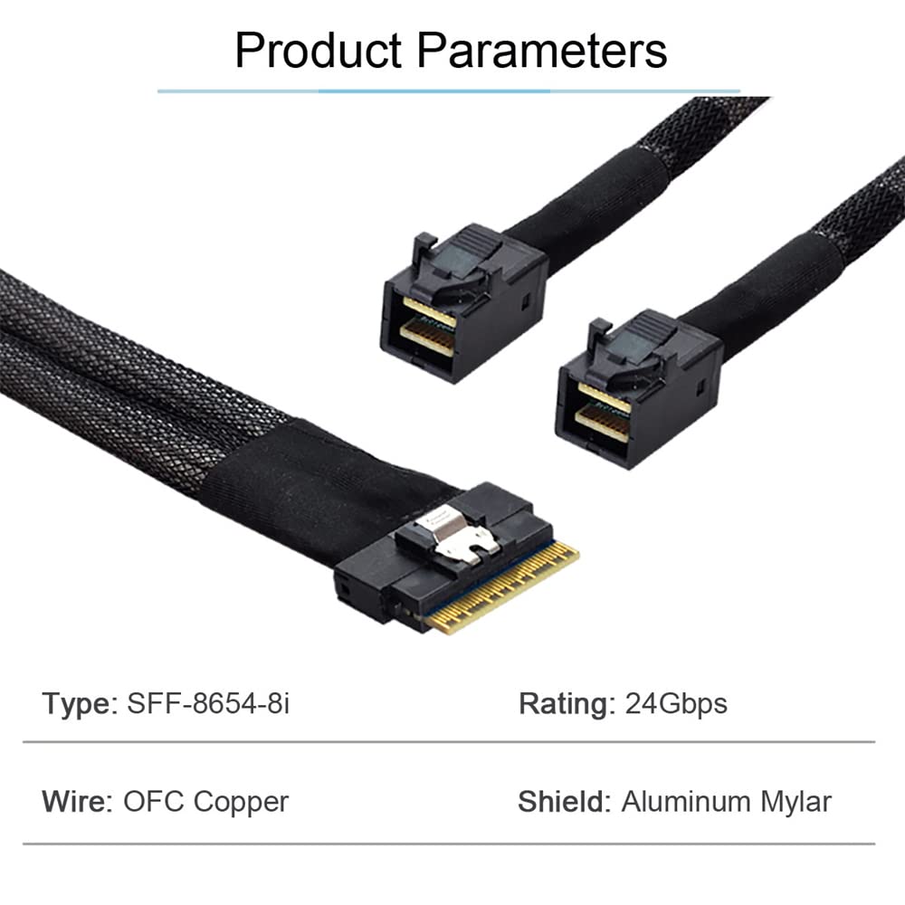 NFHK UltraPort Slimline SAS Slim 8i to Dual 4i Mini SAS HD Cable PCI-E 4.0 SFF-8654 74-pin SFF-8643 PCI-Express