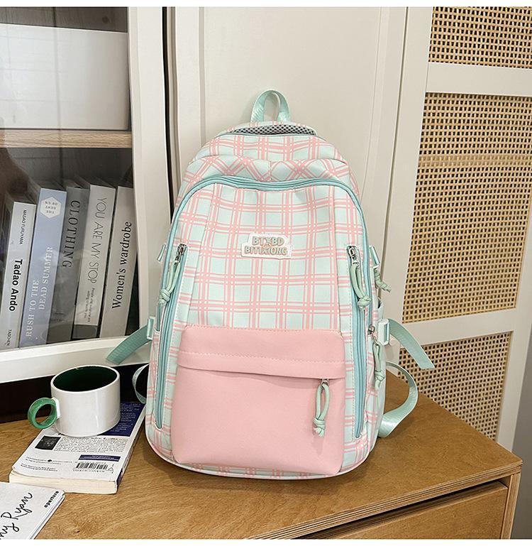Japanese Preppy Plaid Backpack Middle School Student Schoolbag Teen Girls Sweet Cute Daypack Large Light Outings Travel Rucksack