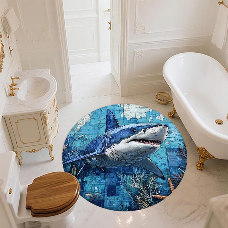 Shark,Round Area Rug,Carpet Rug for Living Room Bedroom Sofa Playroom Decor,Non-slip Floor Mat