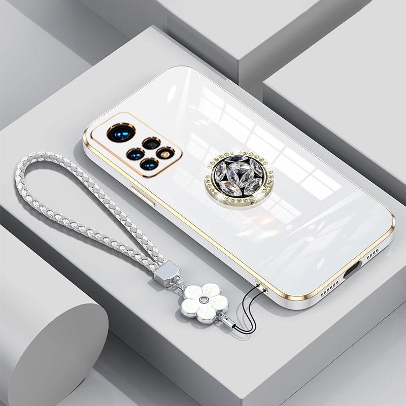 

Чохол Redmi Note 12 Pro 4G Розкішний чохол з кільцем-діамантом для Xiaomi Redmi Note12 Pro 4G 2023 Чохол для телефону зі шнурком Гальванічні чохли Redmi Note12pro 4G&Case & Holder бежевий