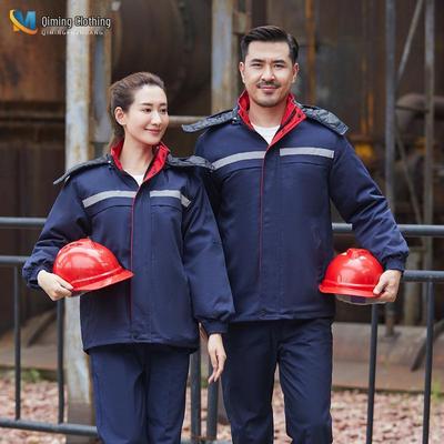 Autumn/Winter Reflective Hooded Cotton Work Jacket - Windproof, Cold-Resistant, for Auto Repair and Cold Storage.