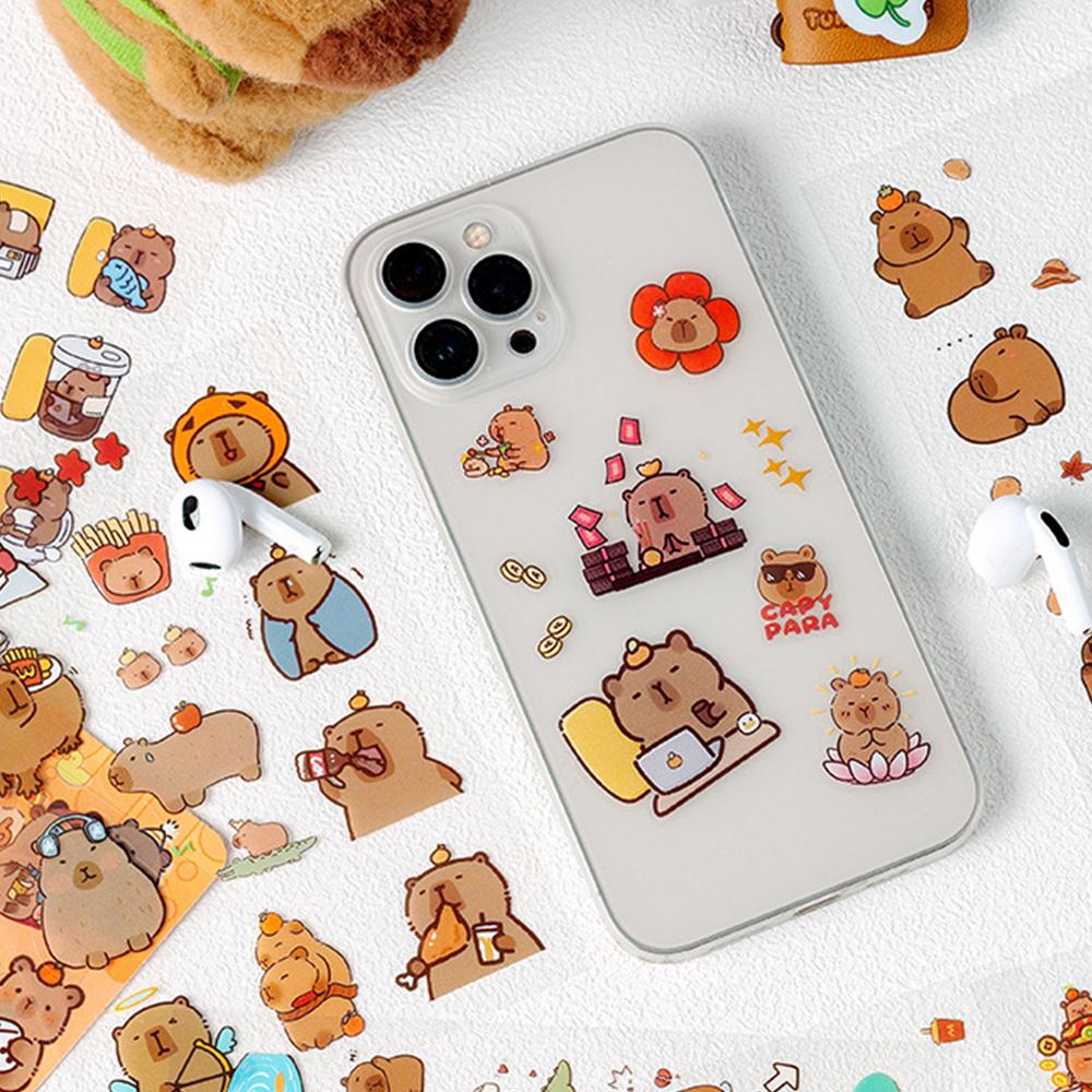 6 Blatt/Packung Transparente Niedliche Cartoon-Capybara-Aufkleber Kawaii Kinder-Abziehbilder Spielzeug Wasserdicht DIY Tagebuch Schreibwaren Schulbedarf