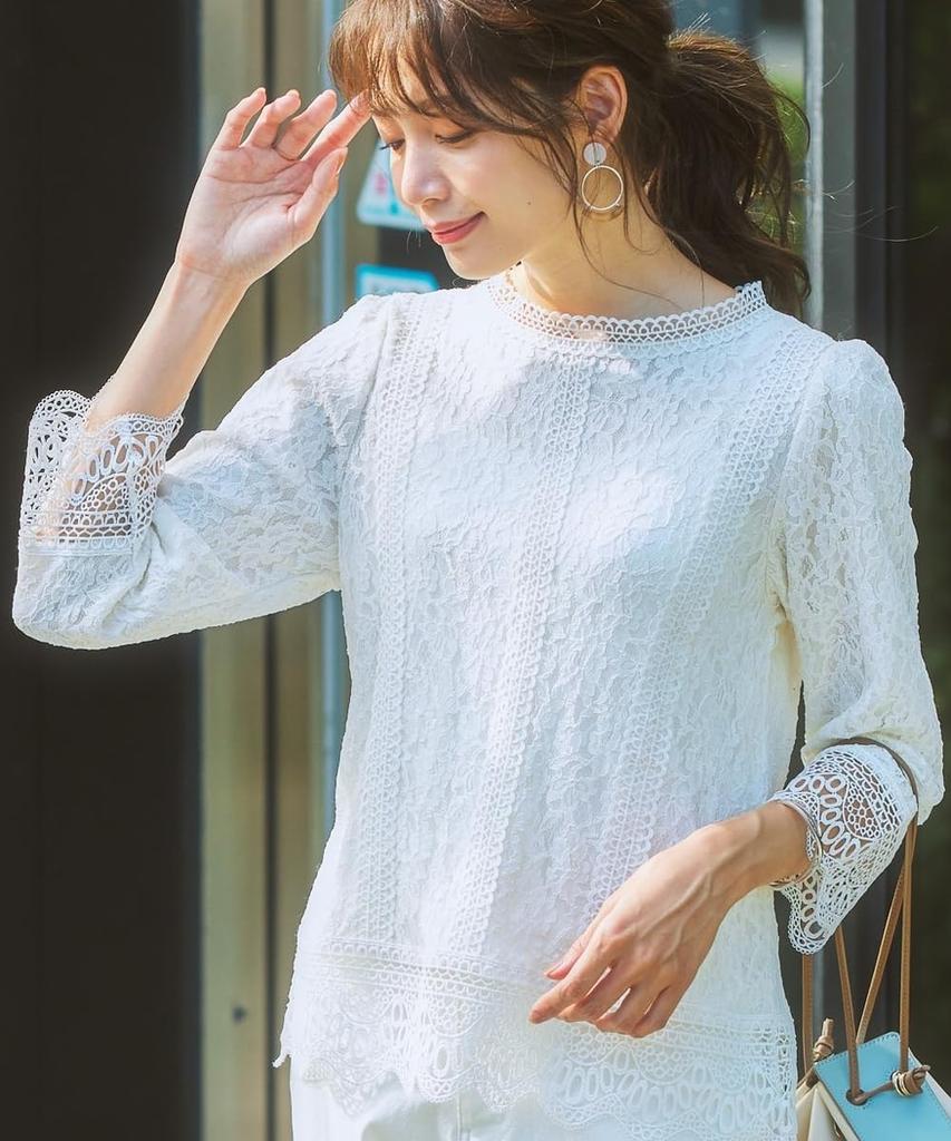 Nissen and Sew with Blouse Mocha Size LL Shirt/Blouse [Cut Lining] All-Lace (Washable) Beige,