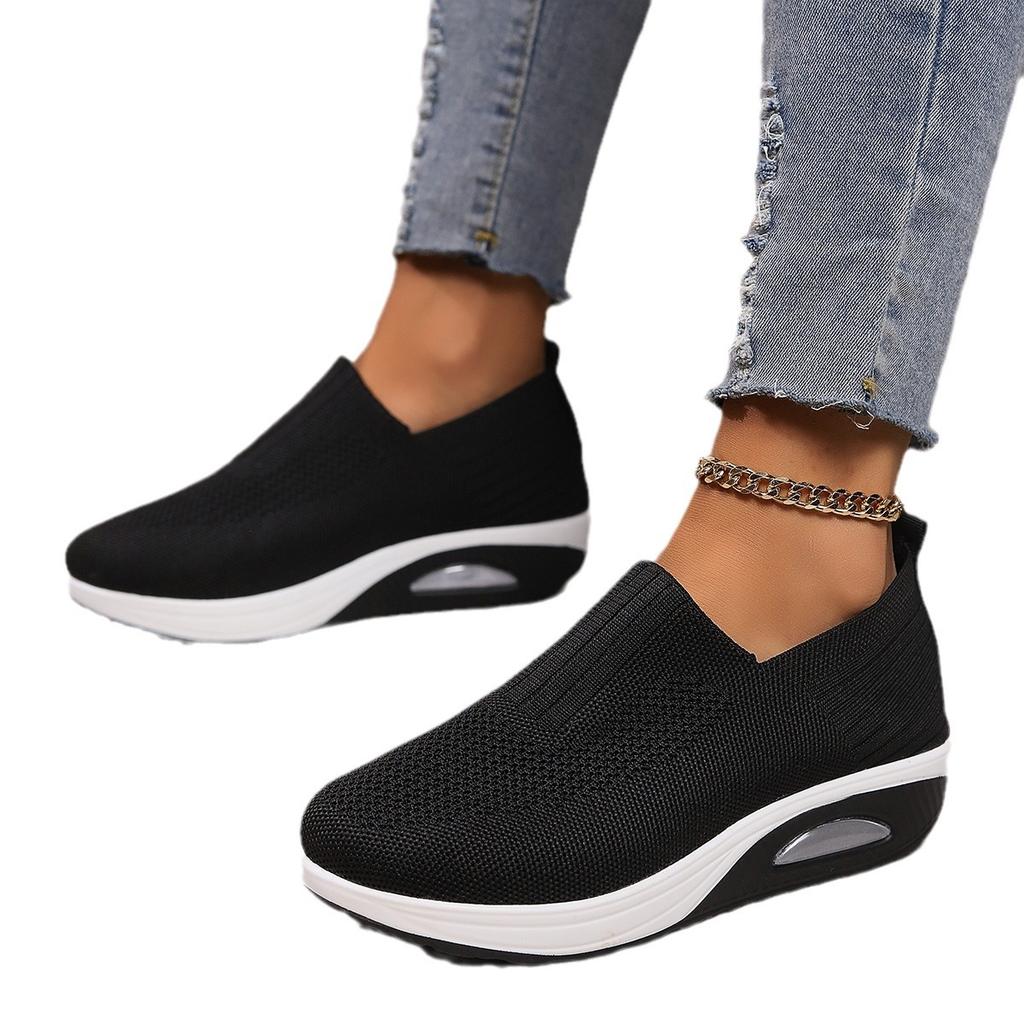 Large Size Women'S Shoes Round Head Fly-Woven Thick-Soled Flat-Soled Casual Single Shoes