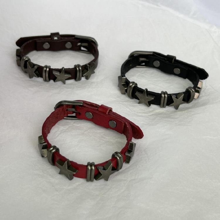 Punk Leather Spike-Bracelet Vintage Belt Buckle Bracelet Star Leather Cuff