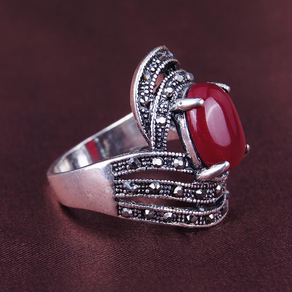 Elegant Inlaid Artificial Gemstone Finger Ring Vintage Party Women Jewelry Gift