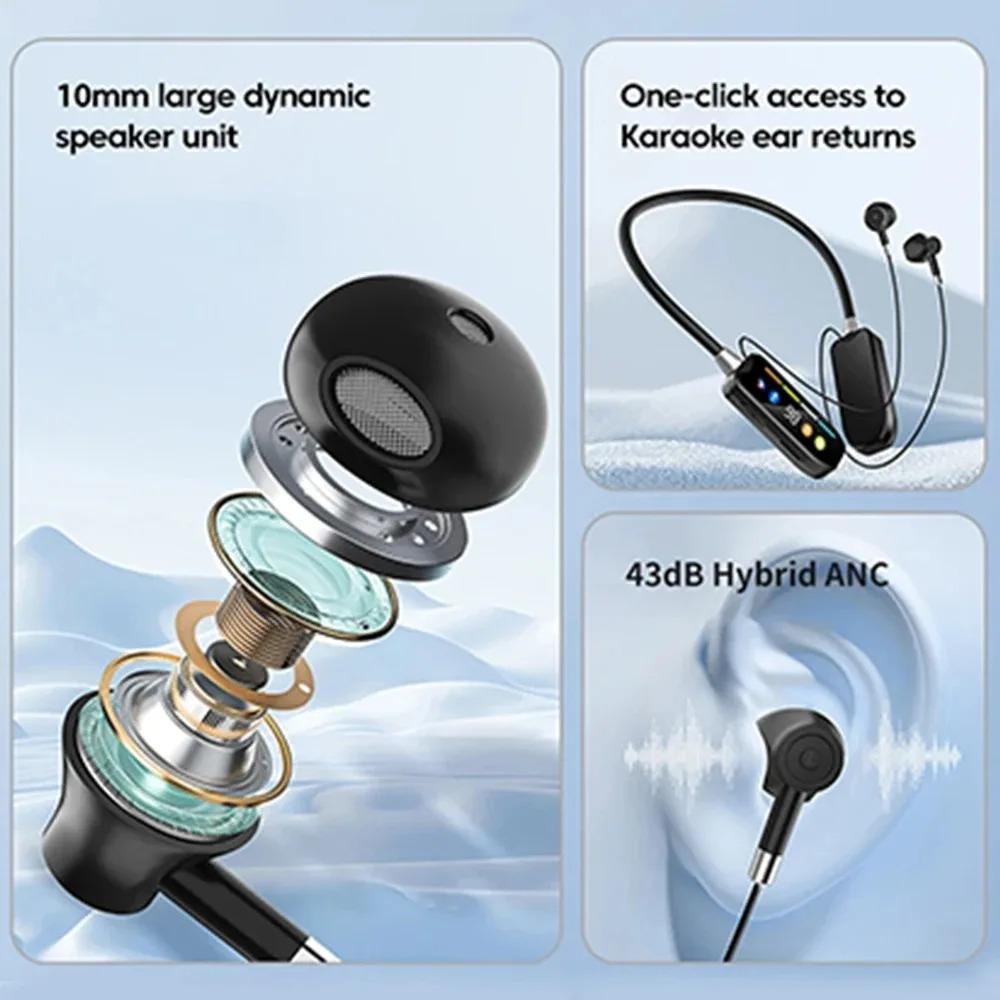 HD Screen Bluetooth 5.4 Headphones Neckband Earphones Wireless Waterproof Headsets HiFi Stereo Earbuds Support TF Card