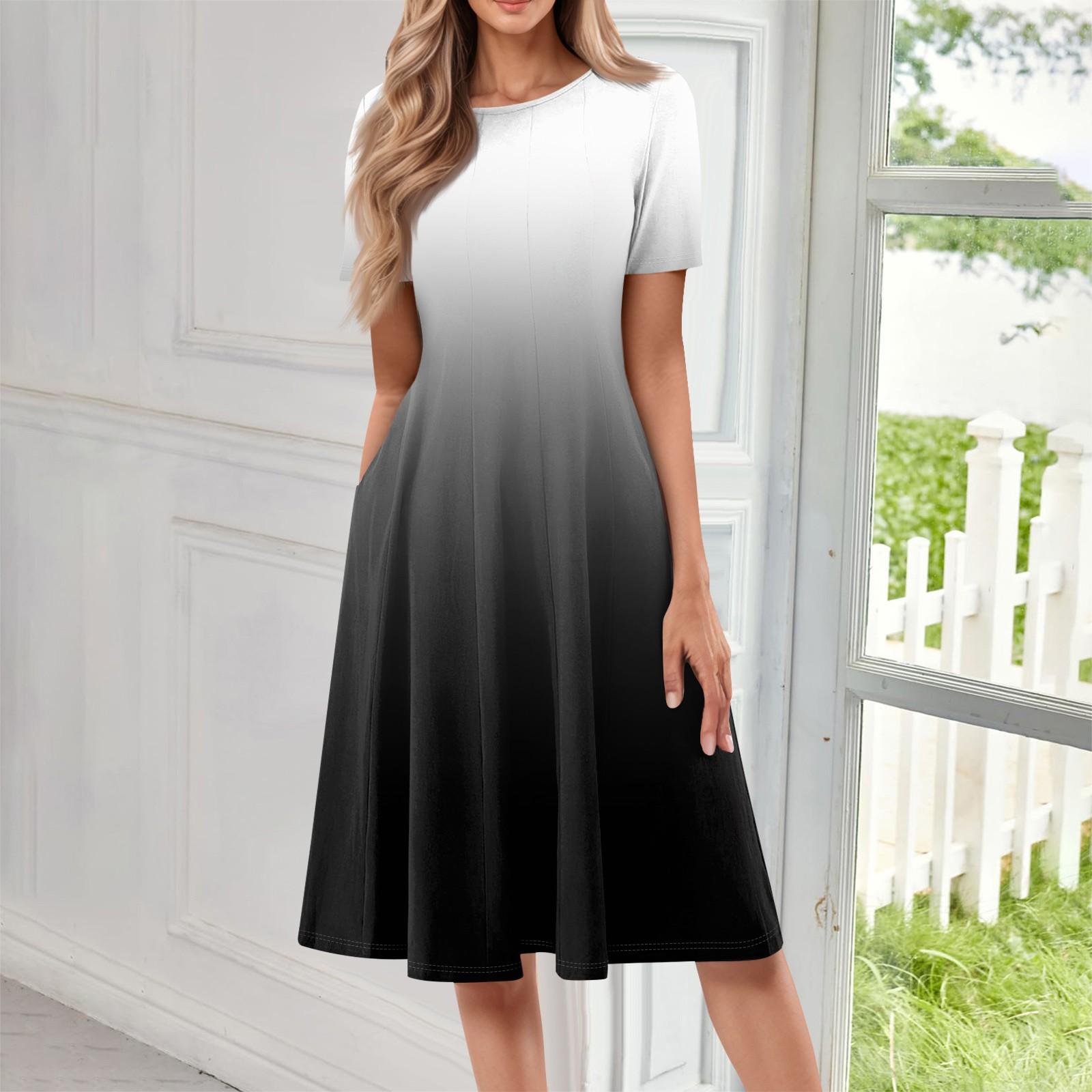 

Женское повседневное модное платье с круглым вырезом и коротким рукавом средней длины с градиентом L чёрный