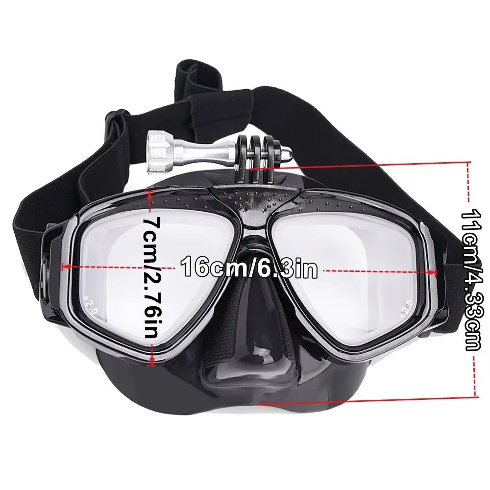 Set de máscara de buceo para miopía con soporte para cámara, lente templada, gafas de buceo y natación, banda elástica ajustable, caja de regalo