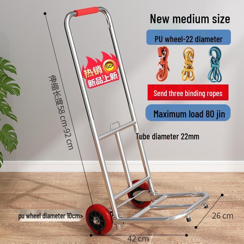 Carrito de Compras Plegable Portátil para Uso Doméstico - Carrito de Equipaje de Acero al Carbono Tirado a Mano para Comestibles