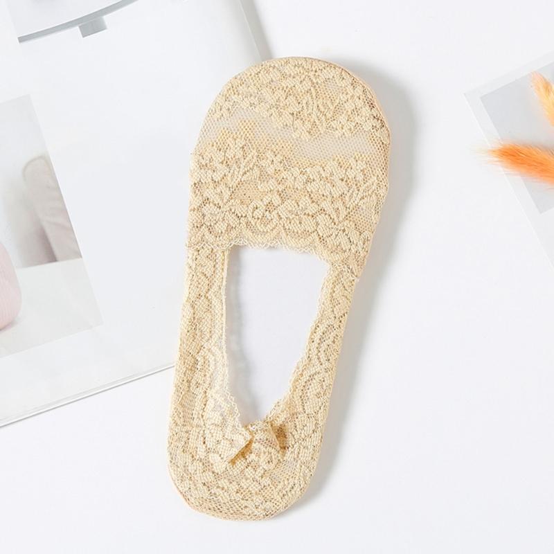 5 Pairs Breathable Ice Silk Invisible Socks For Women Antislip Lace Low Cut Socks Casual Shoes Accessories