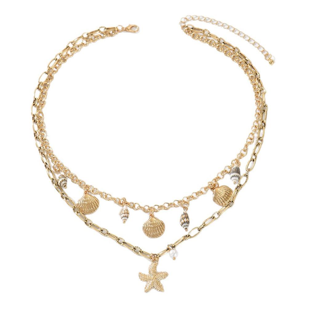 Bohemian Pearl Shell Pendant Necklace Adjustable Beach Jewelry Fashion Layered Chain For Women Vacation Layering Piece