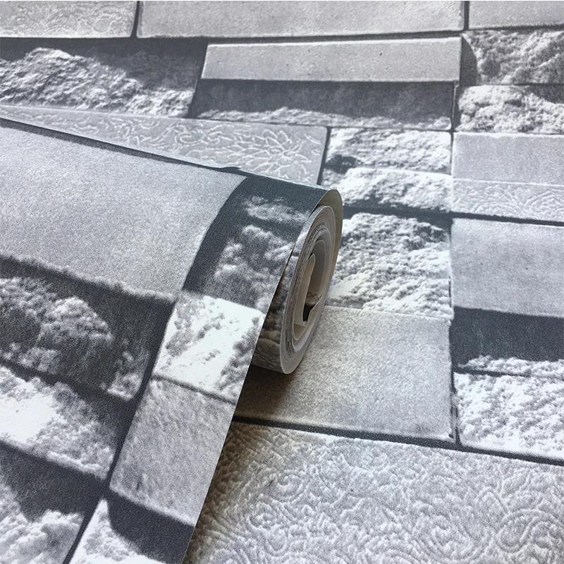Slate Stone Brick Effect Washable Vinyl PVC Wall Paper Living Room Background Wallcovering Wallpaper Black Grey Stacked Brick