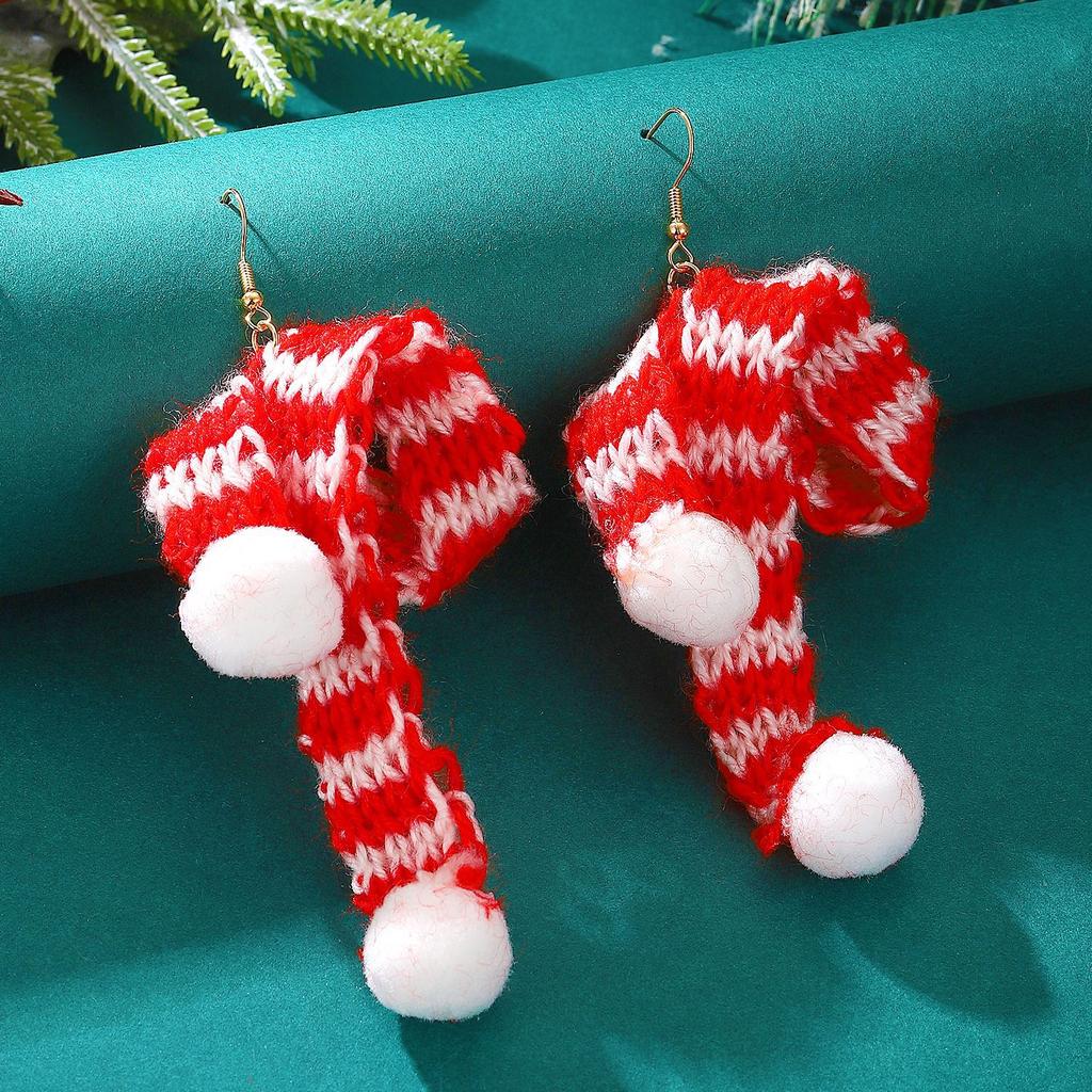 New Autumn and Winter Christmas Wind Knitted Wool Hat Scarf Earrings Girl Sweet Temperament Hairball Earrings