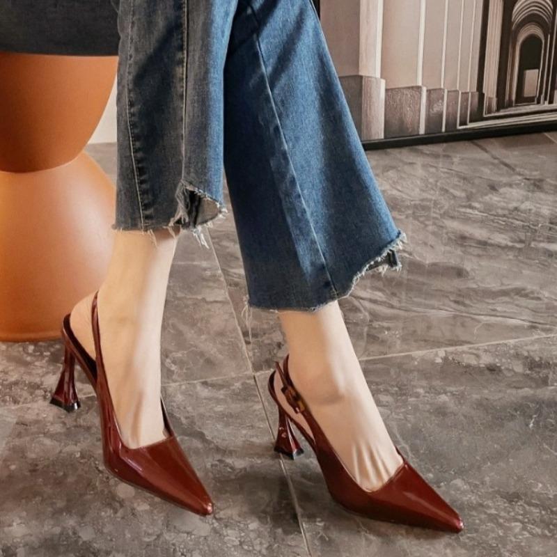 Fashion Women's Pumps Sexy Pointe High Heels Sandals Fashion Patent Leather High Heels Elegant Temperament High Heeled Sandals for Women