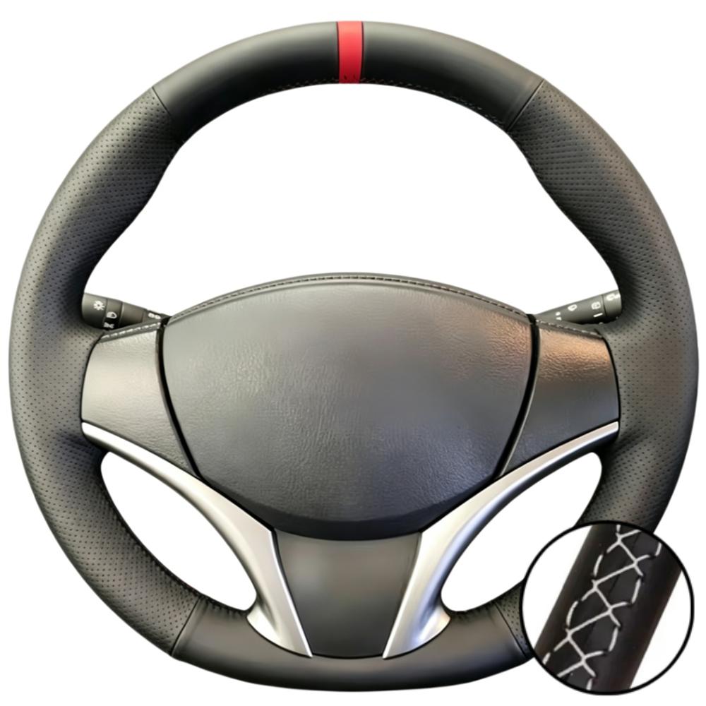 Hand Stitched Wear Resistant Perforated Non-slip Microfiber Leather 2014-2016 Steering Wheel Cover For Toyota Yaris Vios