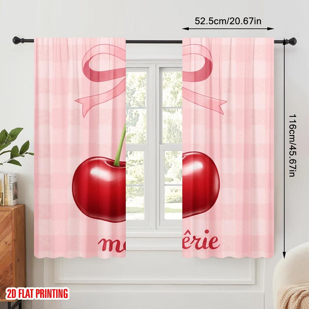 2 Stück 2D-Flachdruck Fenstergardinen Niedliche Kirschband-Illustration Stoff Ohne Strom Festliche Wanddekoration für Feiertage