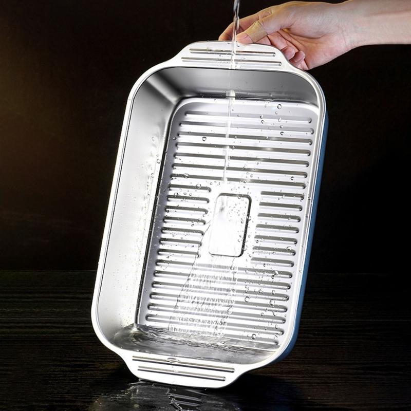 Multifunctional Stainless Steel Serving Tray Square Silver Food Platter Rusts Resistant Dishwasher Safe Dinner Tray