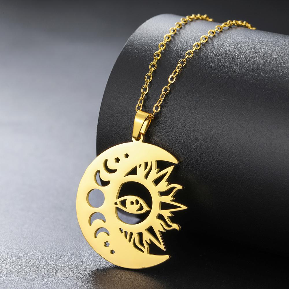 Dawapara Sun and Moon Phase Necklace Crescent Moon Pendant Stainless Steel Jewelry Valentine's Day Gift