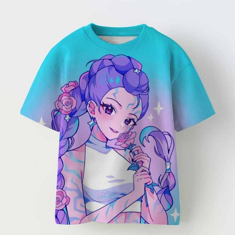 Summer Fashion Women's T-shirt Anime Demon Hunters Print Kids Girl Daily Casual Pullover Women's Top Tees Clothing