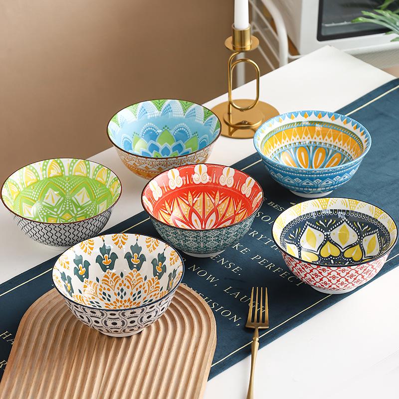 Bohemian Ceramic Noodle Bowl - High-Quality Design for Home or Commercial Use, Creative Tableware.