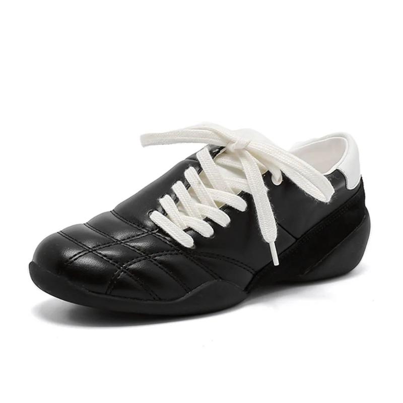 2025 Women's Black Casual football Style Sneakers Flats Chic Shoelaces Comfy Walking Shoes Woman Trainers High Quality