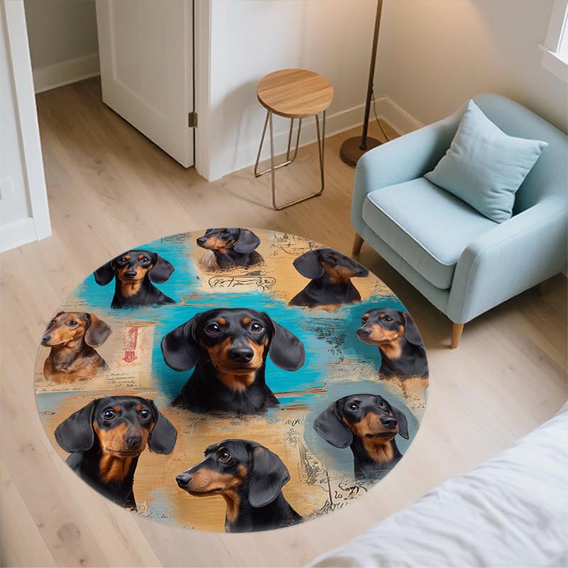 Tappeto rotondo con motivo a tema Bassotto, Tappeto per Soggiorno Camera da letto Divano Sala giochi Decorazione, Tappetino antiscivolo, Regali per le Feste e Regali di Compleanno