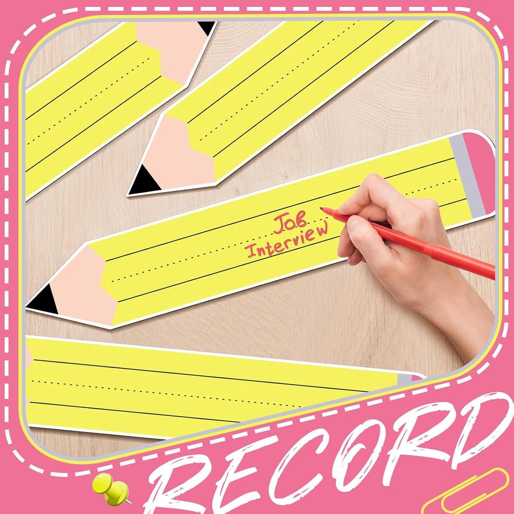 Ireer 12 Pack Pencil Shaped Magnetic Dry Erase Sentence Strips Teachers Magnetic Border Strips for whiteboard Classroom