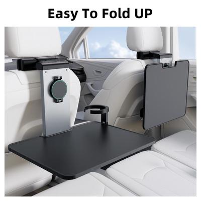 Aluminum Car Seat Phone Holder & Desk with Magnetic Headrest Attachment