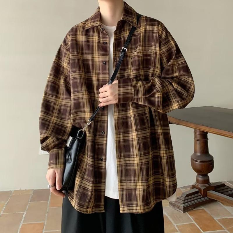Camisa de Manga Larga Vintage Estilo Japonés para Hombre Holgada Casual