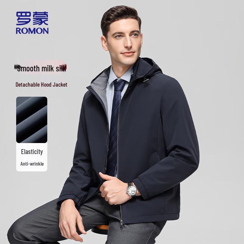 ROMON Men's Hooded Business Casual Jacket with Mulberry Silk Blend