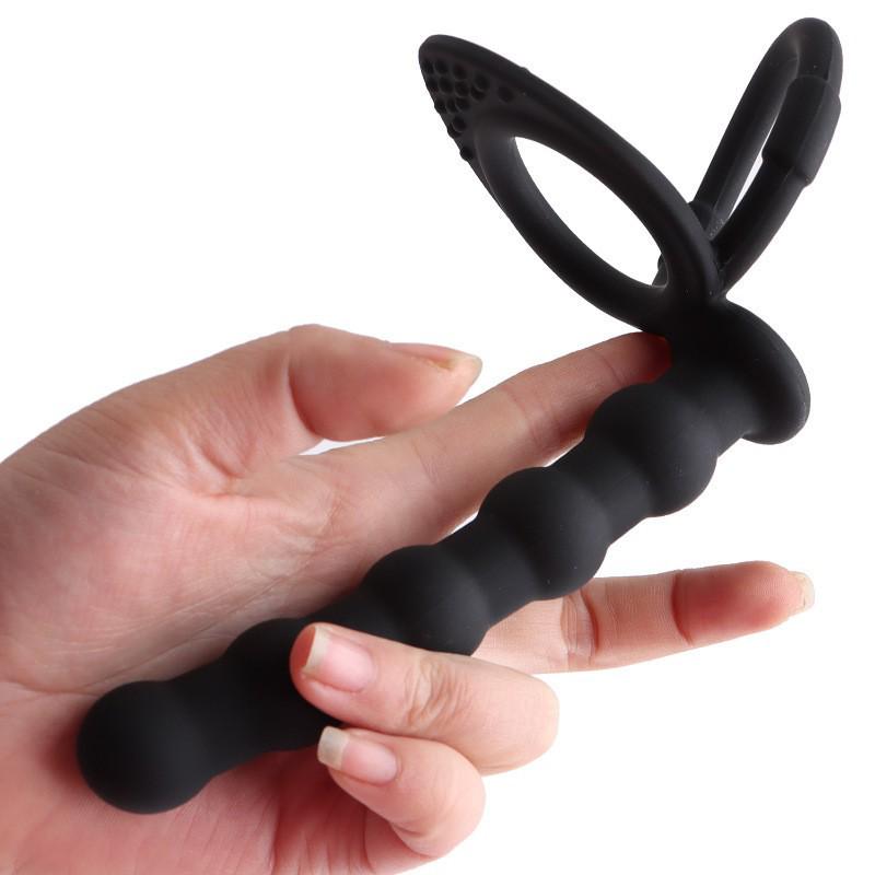 Double Hole Silicone Anal Plug & Bead Lock Ring for Men & Women